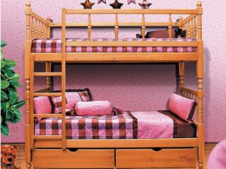 Детская кровать 2-х ярусная массив ФС000003545 с фигурной спинкой